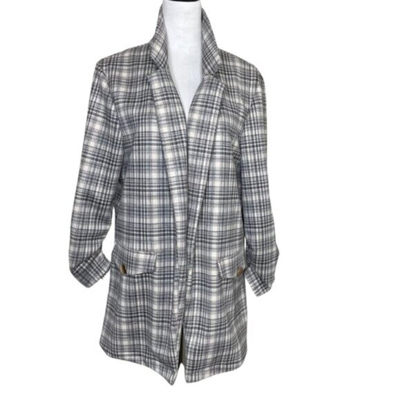 Alice Blue Jackets & Blazers - ALICE BLUE Women's Plaid Gray Light Academia Blazer Jacket Ruched Sleeve Sz XL